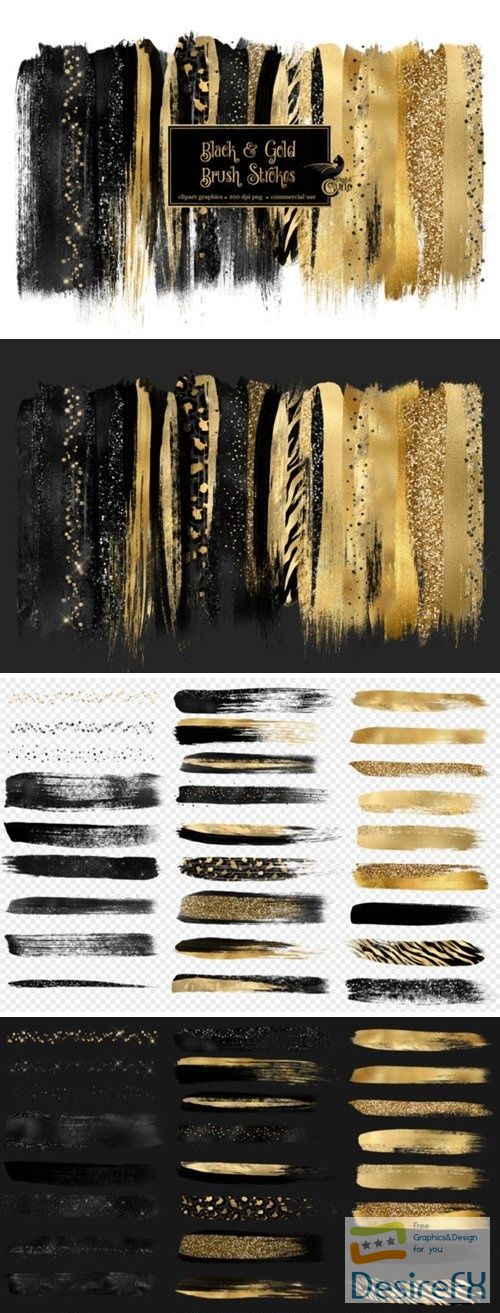 Black and Gold Brush Strokes Clipart - 4575585