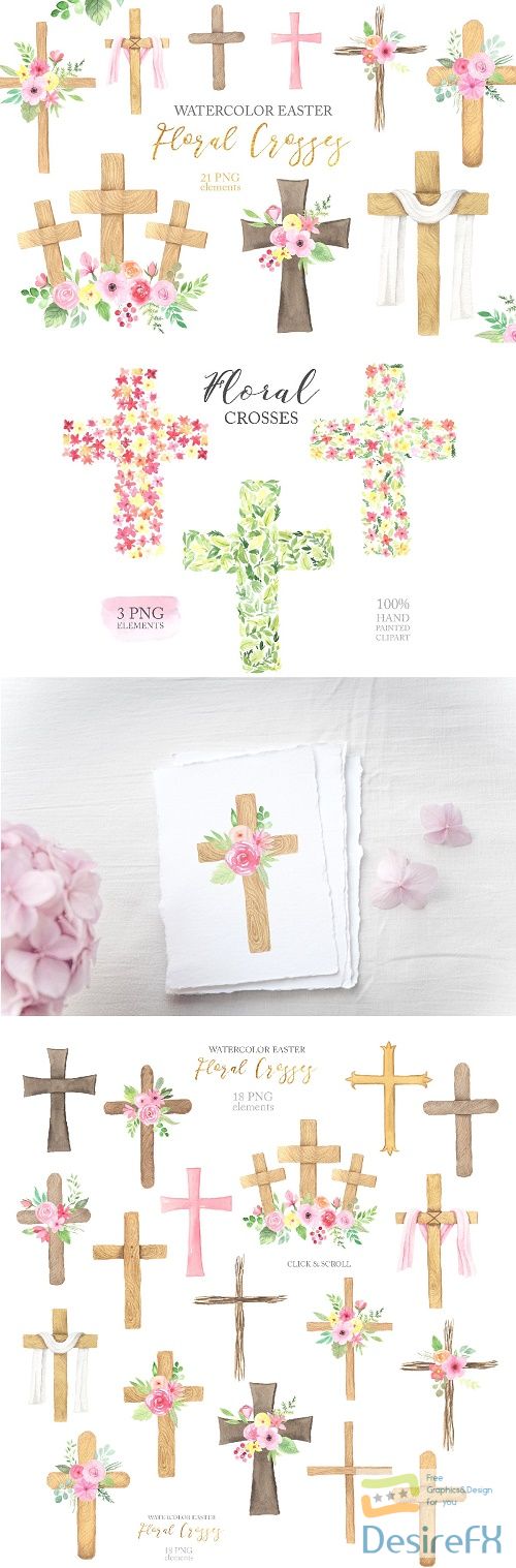 Watercolor Easter Floral Crosses - 4646817