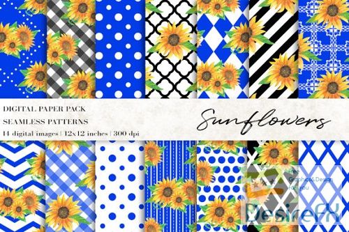 Watercolor Sunflowers Digital Papers - 4718942