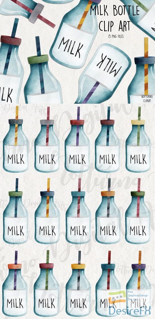 Watercolor Milk Bottle Clipart - 514648