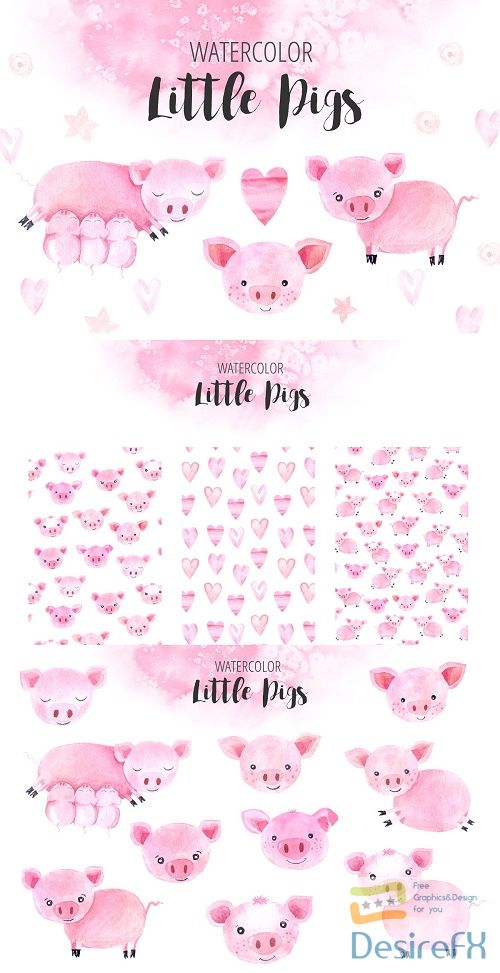 Watercolor Little Pigs Set - 3228509