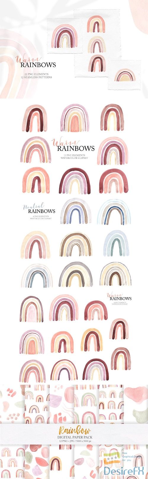 Watercolor Boho Rainbows Set - 4659679