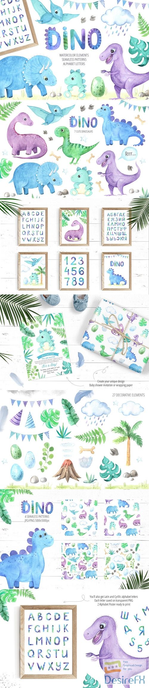 Watercolor Dinosaurs Collection - 3687445