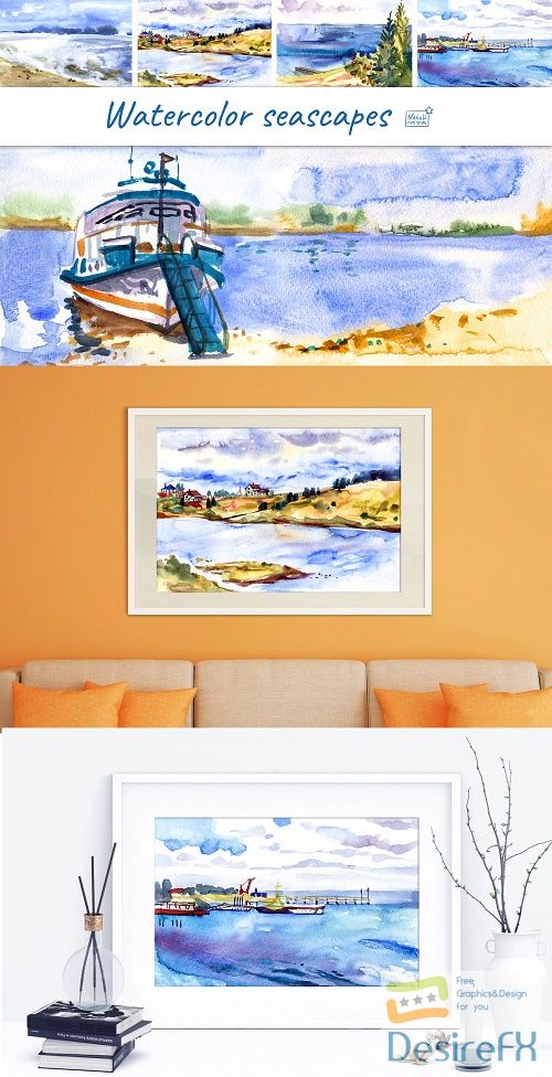 5 watercolor digital seascapes - 4620170
