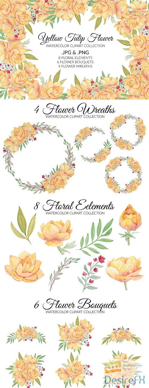Yellow Lotus Water Lily Flower Watercolor Clipart Collection - 515049