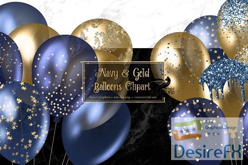 Navy and Gold Balloons Clipart - 4459435