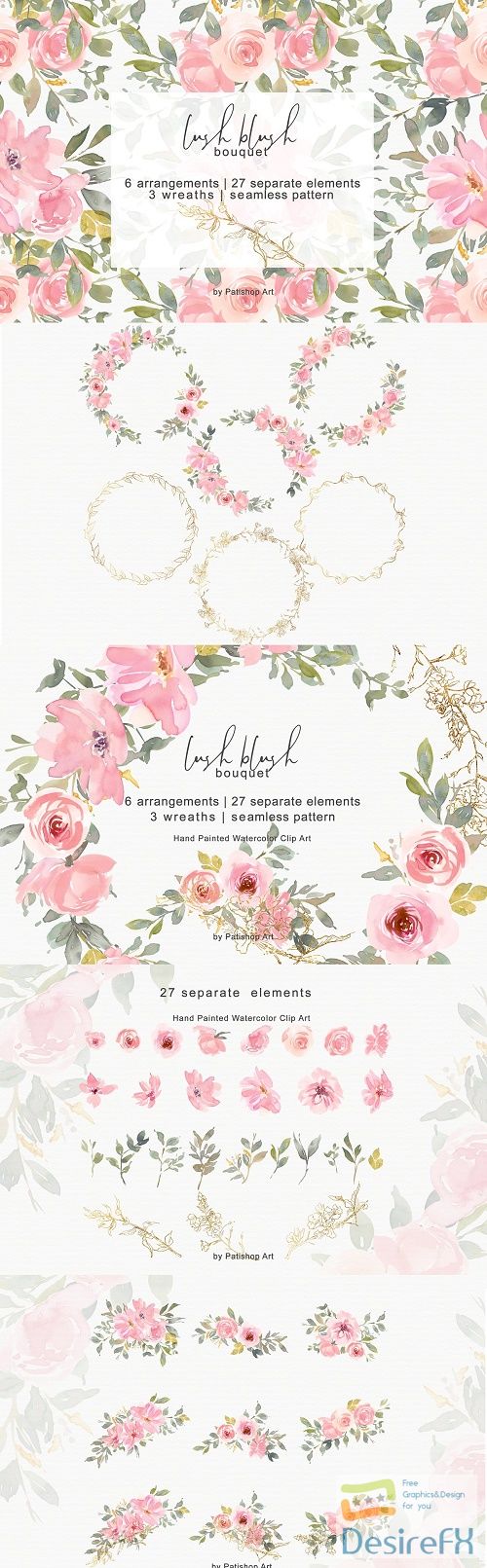 Blush Floral Bouquet Clip Art Set - 4654774