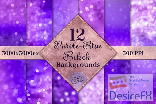 Purple-Blue Bokeh Backgrounds - 12 Image Textures Set - 519873