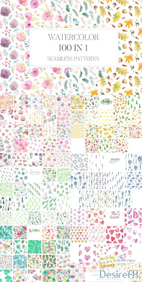 100 in 1 Watercolor Patterns Set - 2316155