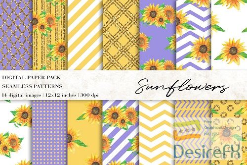 Watercolor Sunflowers Digital Papers - 4708819