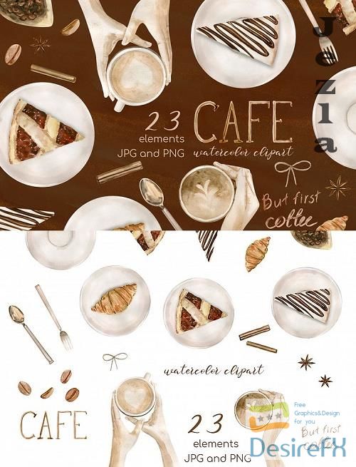 Watercolor Coffee Clipart Set. Cake clipart, food clipart - 522262
