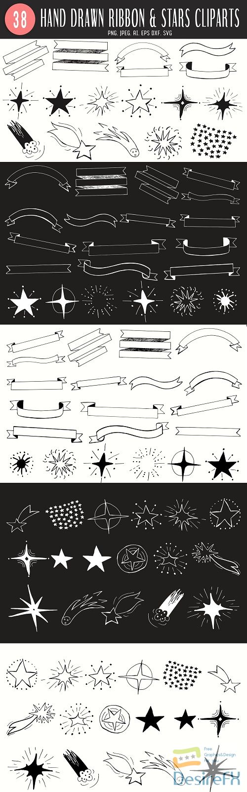 30+ Ribbon &amp; Stars Handmade Cliparts - 4667747
