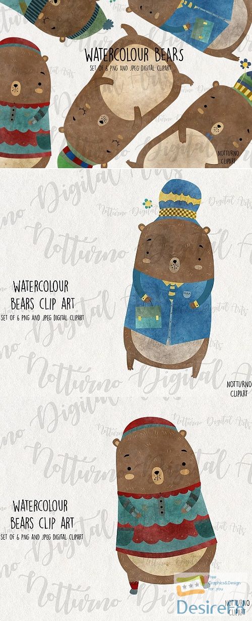 Brown bear clipart. Set of 6 clipart png and jpeg format - 485082