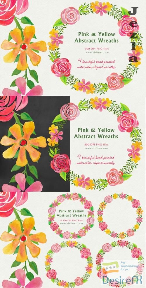 Pink &amp; Yellow Abstract Floral Wreaths