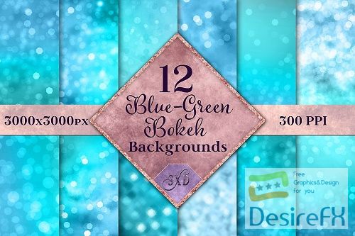 Blue-Green Bokeh Backgrounds - 12 Image Textures Set  - 519870