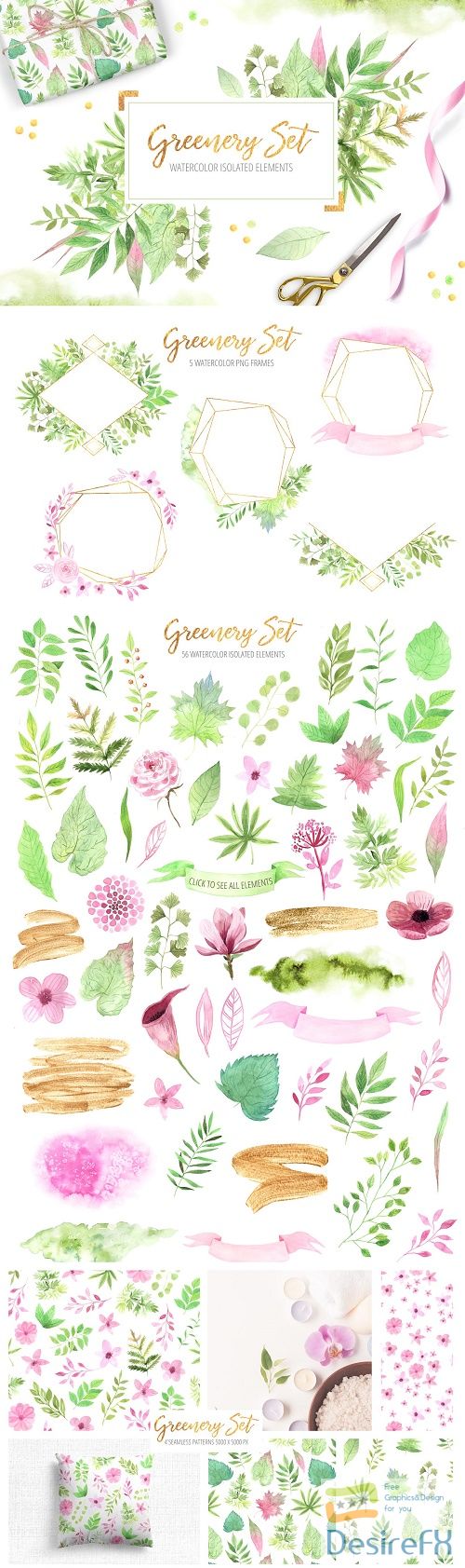 Watercolor Greenery Floral Set - 2905399