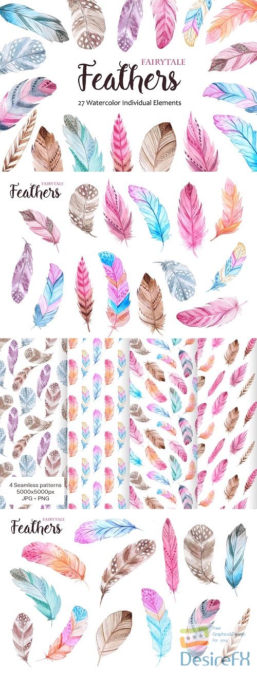 Watercolor Fairytale Feathers Set - 1172147