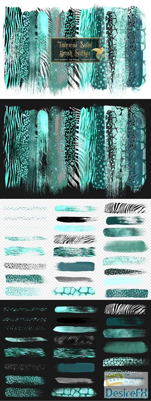 Turquoise Safari Brush Strokes - 4615715 - Digital Paint Elements