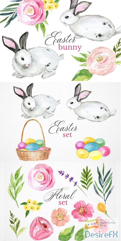 Bunny Easter watercolor clipart set - 4684480