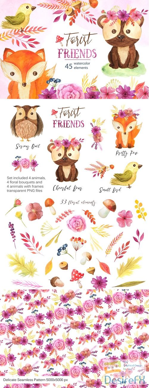 Watercolor Forest Animals Set - 916508