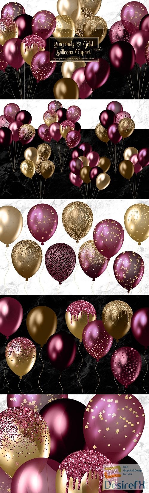 Burgundy and Gold Balloons Clipart - 4465656