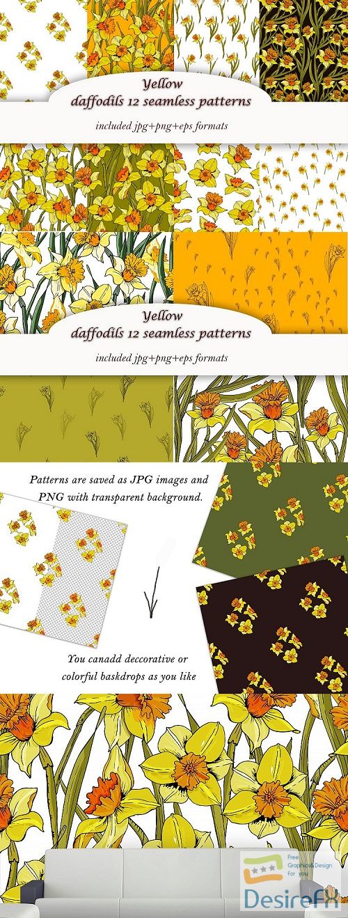 Yellow spring daffodils - 12 patterns - 424180