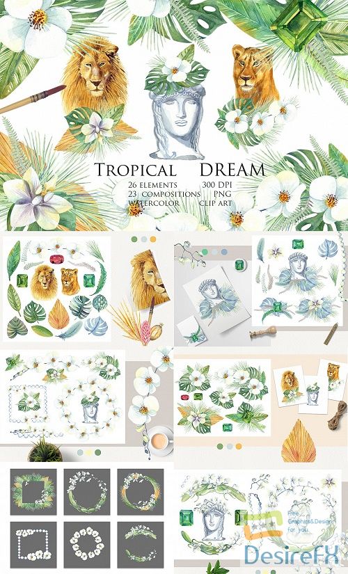 Watercolor Tropical Dream Clip Art - 520405