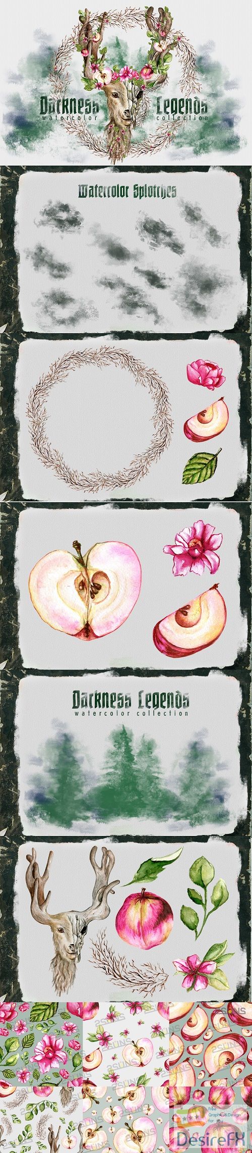 Darkness Legends Watercolor illustration png apple floral  - 486883
