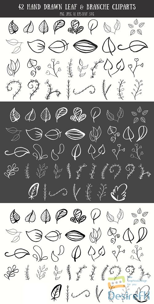 42 Leaf & Branch Handmade Cliparts - 3894448