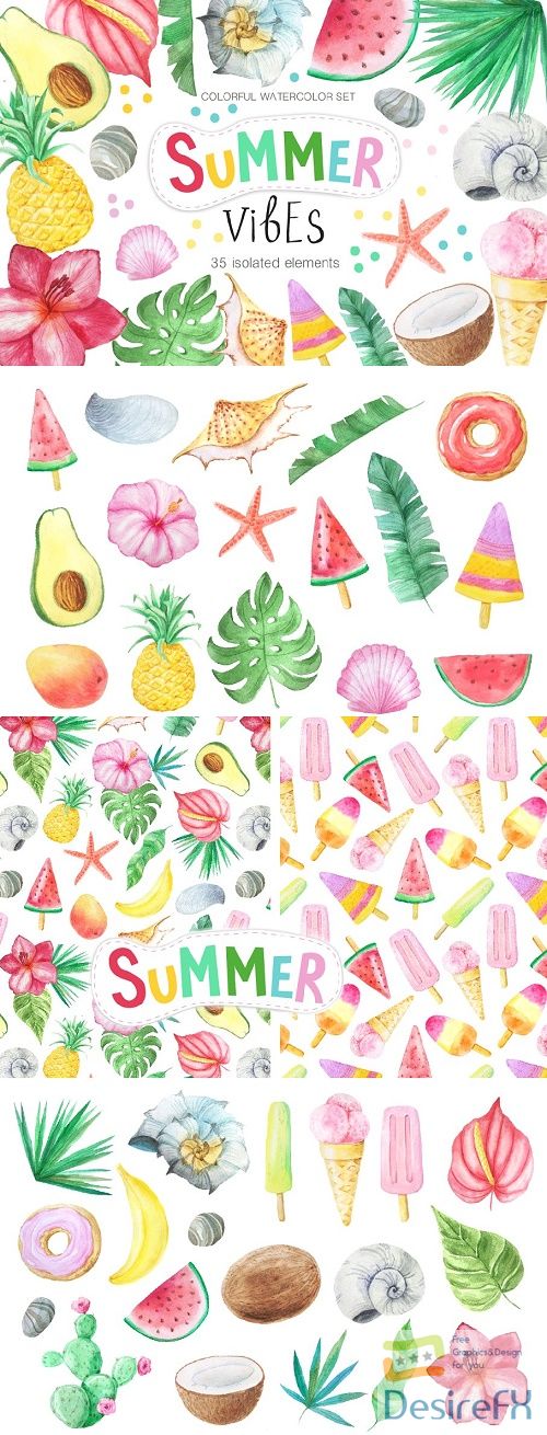 Watercolor Summer Vibes Set - 1593756