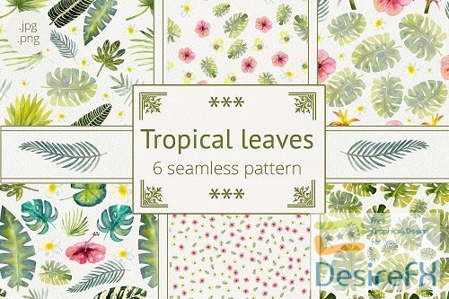 Seamless pattern with tropical leaves. Watercolor - 519259