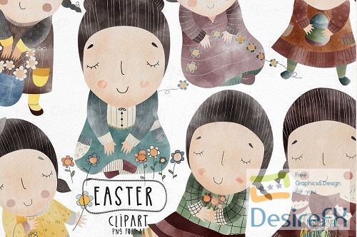 Watercolor Easter Girl clipart - 480896