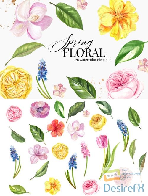 Watercolor Spring Flower Clipart