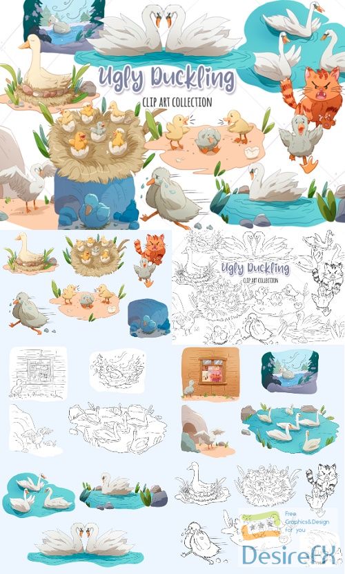 Ugly Duckling Storybook Clip Art Graphic and Digital Stamps