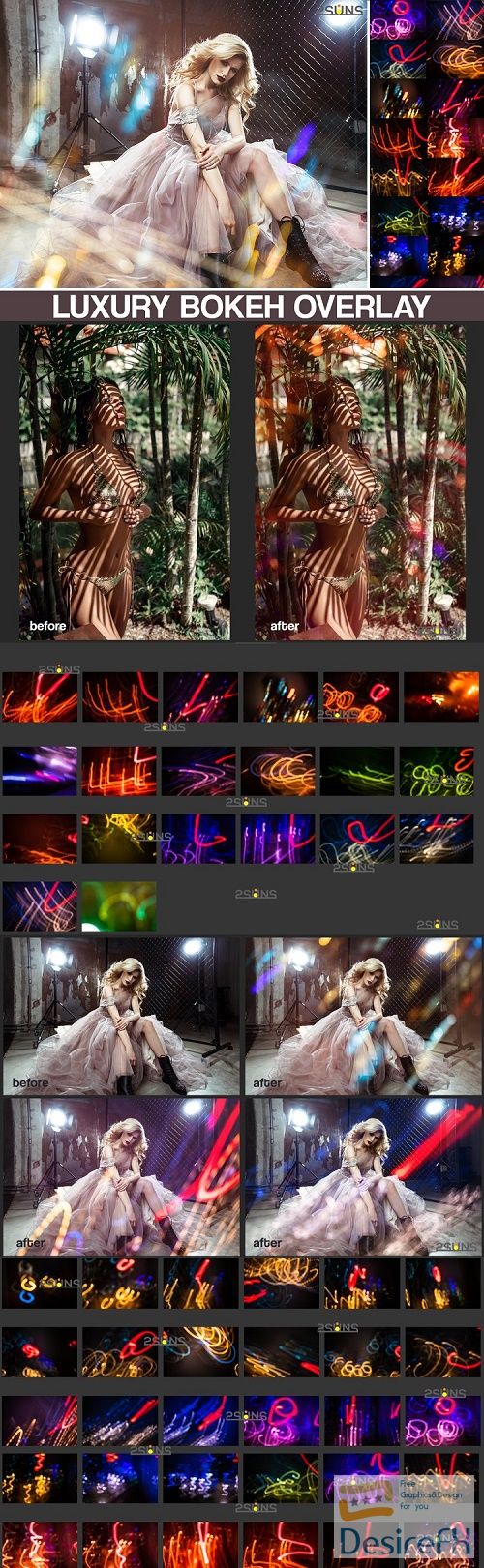 Luxury Bokeh lights photoshop overlays, Gold neon party  - 550785