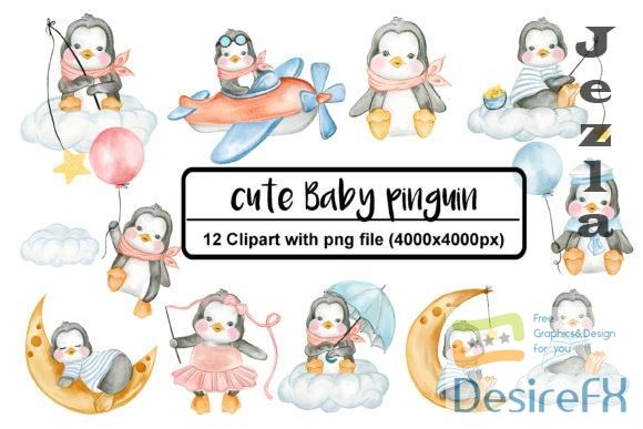 Set of Cute Penguin Watercolor