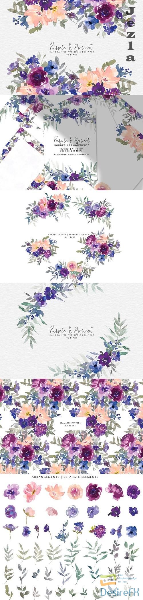 Purple Watercolor Floral Clip Art - 4819455