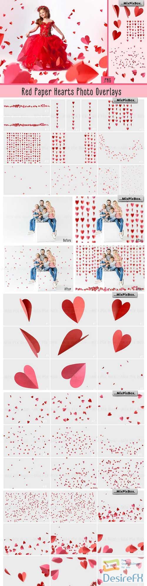 Red Paper Hearts Overlays - 4685436