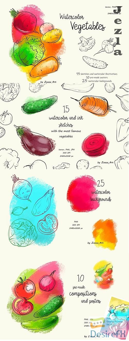 Watercolor handcrafted vegetables - 4803894