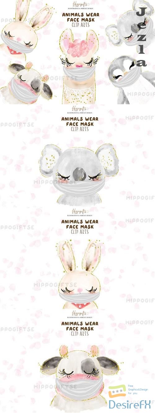 Animals wear face mask cliparts  - 559341