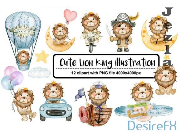 Set of Cute Baby Lion Watercolor