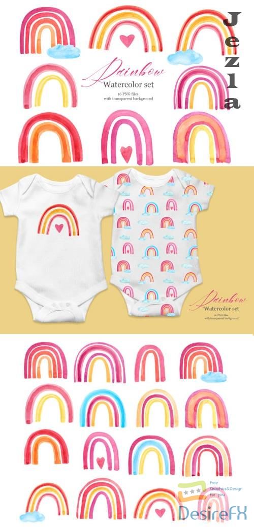 Baby Rainbow Watercolor Clipart Set