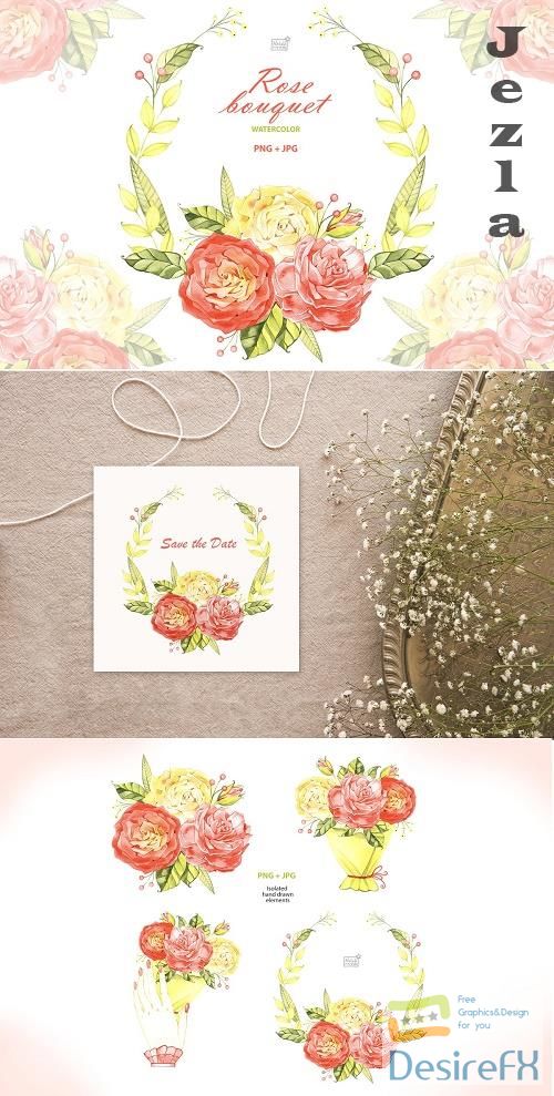 Watercolor roses bouquet cliparts - 4792543