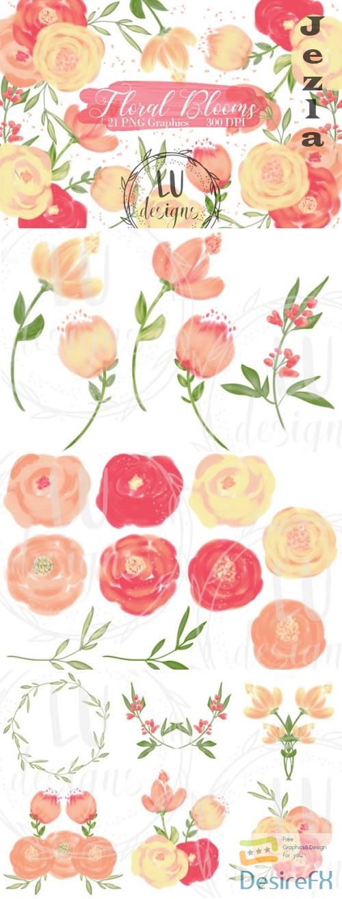 Orange Flowers Clipart, Floral Graphics