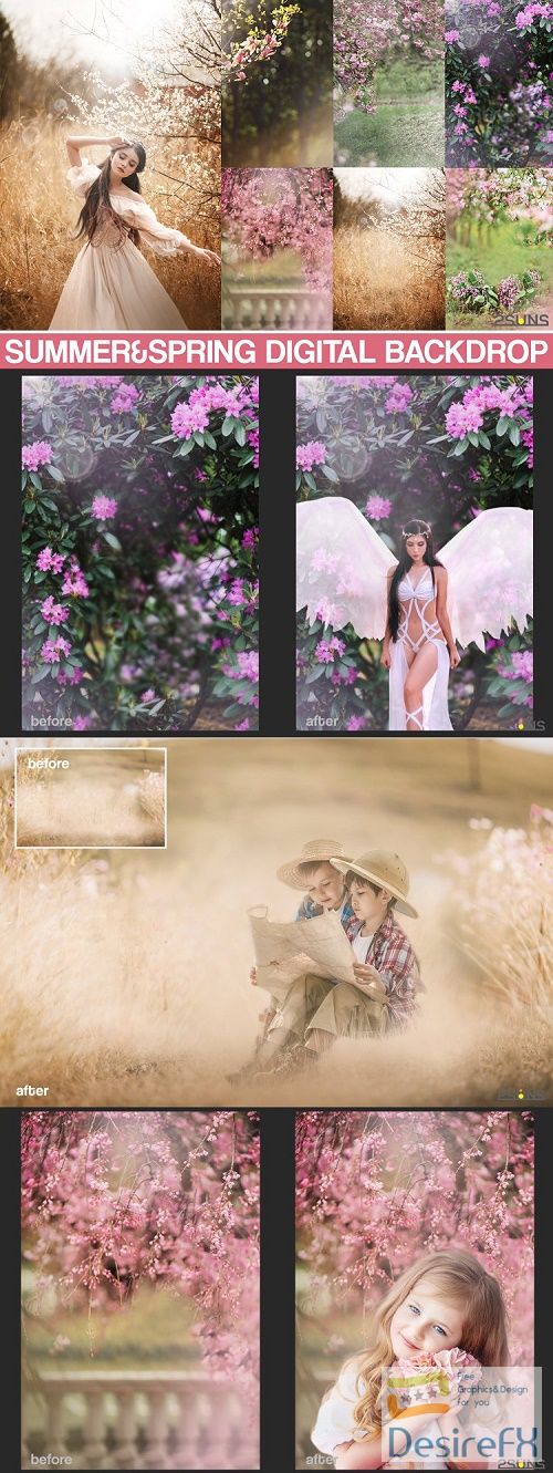 Summer backdrop, Photoshop overlay, Flower overlays - 558113