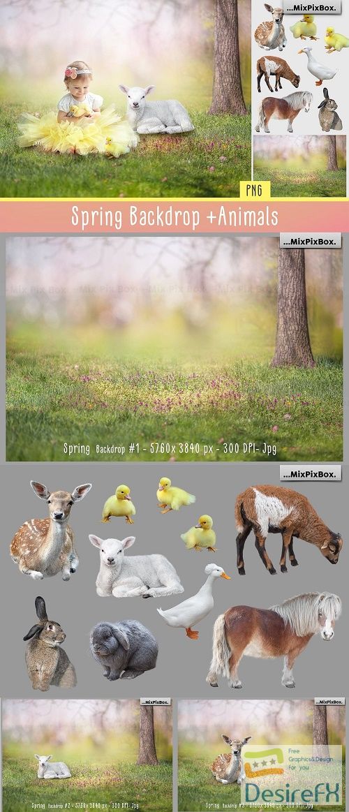Spring Backdrop + Animals - 4685324