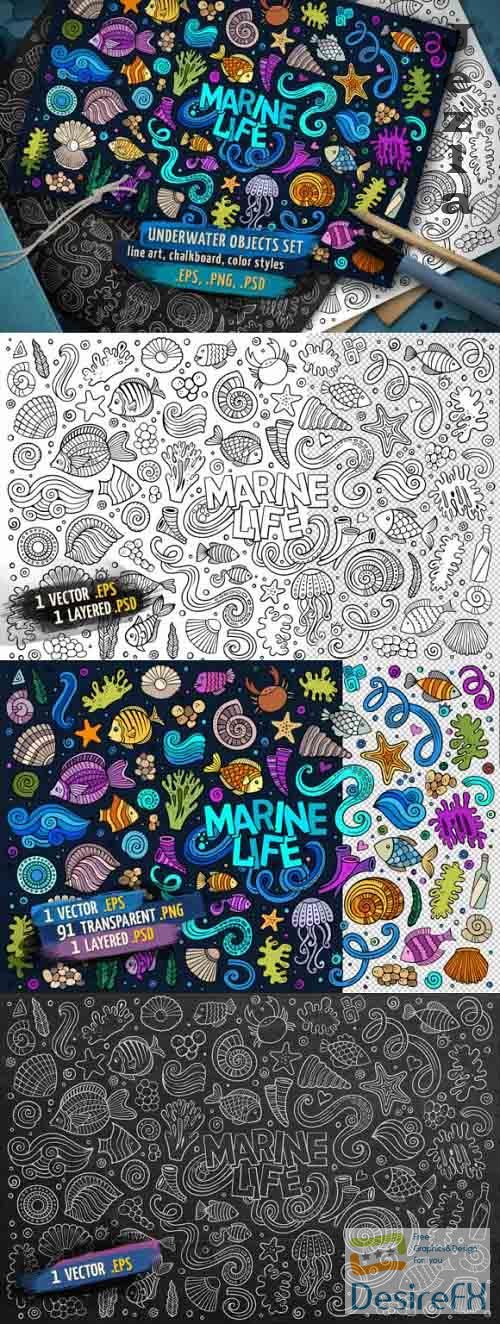 Underwater - Sea Life Doodle Objects & Elements Set - 637086