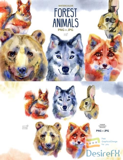 Watercolor wild animals set - 829035