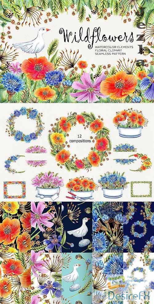 Watercolor Wildflowers Clip Art - 280600