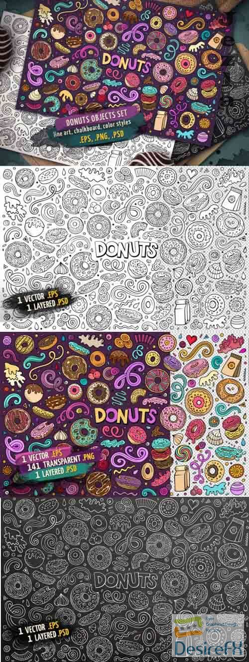 Donuts Doodles Objects & Elements Set - 2674063